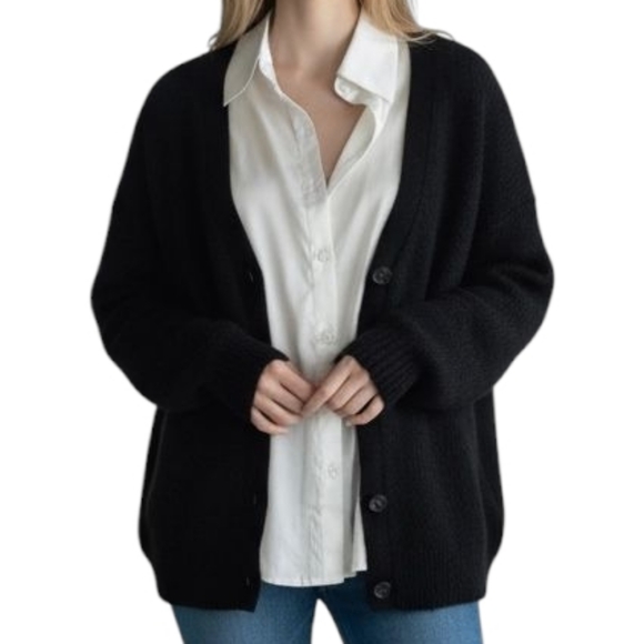 Quince Button Down Cashmere Cardigan Sweater In Black Size XL - Picture 1 of 8